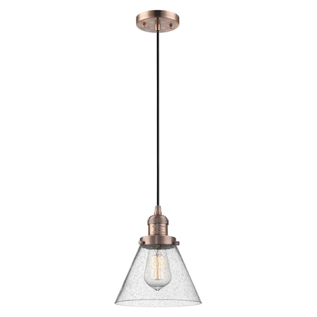 Innovations Lighting X-Large Cone Vintage Dimmable Led 12" Antique Copper Mini Pendant With Seedy Glass 201C-AC-G44-L-LED